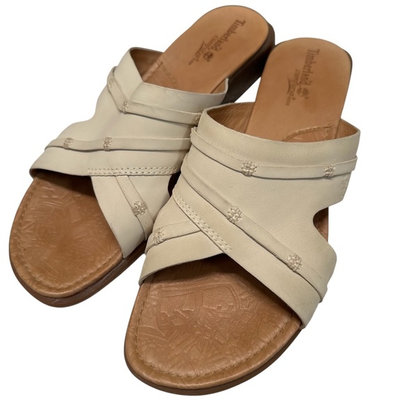 Timberland Sandals Slide Women's Size 9M Cream Leather Upper and Lining Comfy - Picture 1 of 15